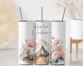 Hopeless Wanderer Camping Hiking Tumbler Wrap | Wilderness Nature Outdoors | 20 oz Skinny Sublimation Wrap Design PNG Digital Download