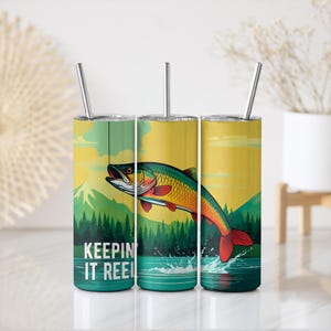 Keepin it Reel Fishing Tumbler Wrap | Fisherman Angler Fish Father Dad Gift | 20 oz Skinny Sublimation Wrap Design Digital Seamless PNG