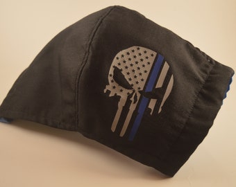 Thin blue line punisher skull cloth face mask