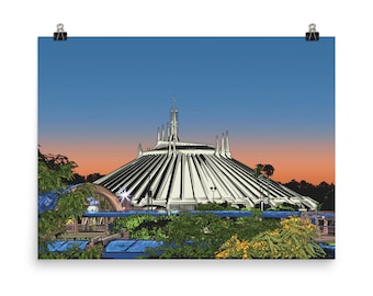 Space Mountain Exterior Print | Disney World's Magic Kingdom Poster | Disney Rides, Disney Inspired