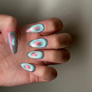 ASTRAL | Cosmic Cat Eye Glazed Press On Nails | Pink and Blue Nails | Almond Press On Nails | High Quality Gel Nails | MagpieNails