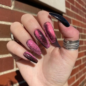 TALISMAN | Pink and Rose Gold Color Shifting Press On Nails | Glue On Nails | Fake Nails | Coffin Nails Ballerina Nails | Magpie Nails