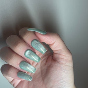 JADE | Soft Seafoam Mint Green Velvet Press On Nails with Gold Flecks  | Pastel Velvet Press On Nails | Summer Nails | Sparkly Nails |