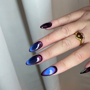 HEX | Blue and Purple  Color Shifting Cats Eye Press On Nails | Witchy Nails |  Magpie Nails | Glue On Nails | Witchy Press Ons