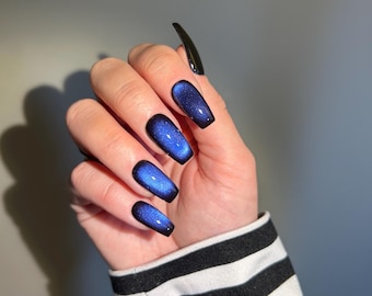 SPELLBOUND | Blue Color Shifting Cats Eye Press On Nails | Witchy Nails |  Magpie Nails | Glue On Nails