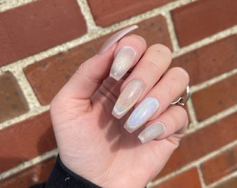 UNICORN | Rainbow Cat Eye Velvet Press On Nails | Neutral Shifting Press On Nails | Long Short Coffin Ballerina Stiletto Nails | Glue onNail