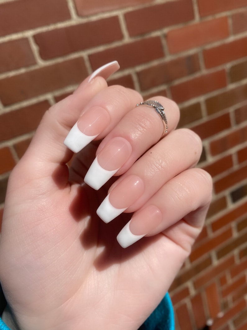 BABYDOLL Classic French Tip Press Ons Pale Pink Base and - Etsy