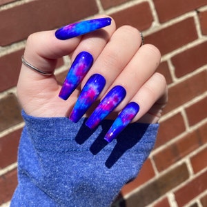NEBULA - Electric Blue Tie Dye Effect Press On Nails | Blue PInk Turquoise | Colorful Press On Nails | Glue On Nails | Blue Nails