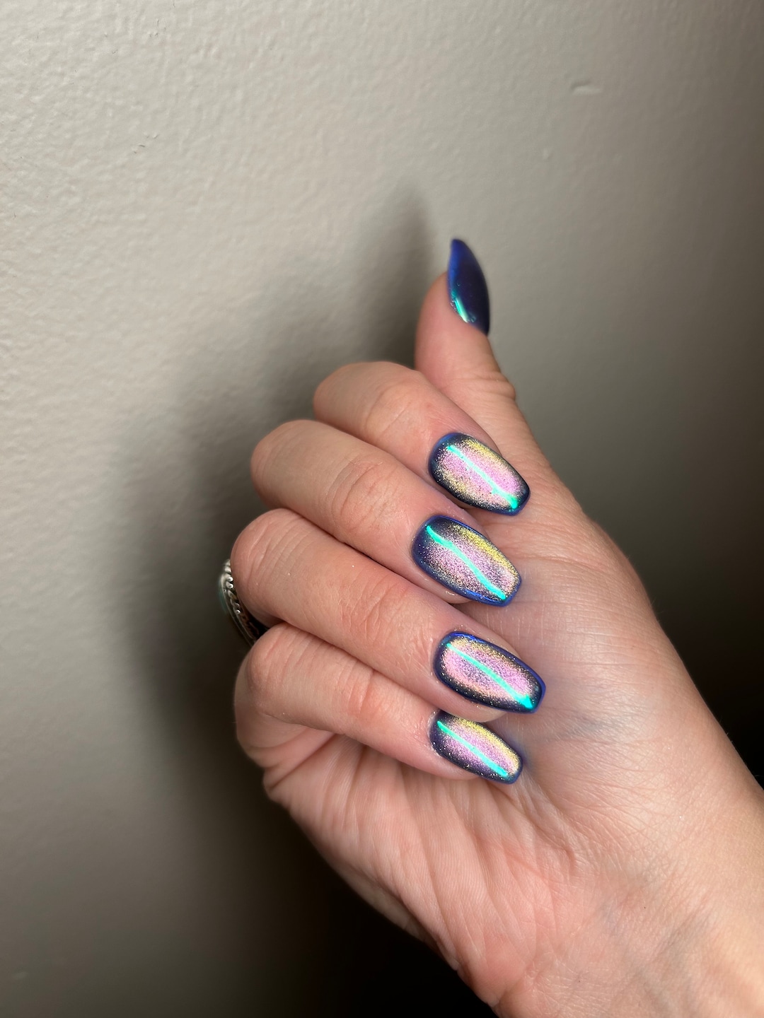 BOREALIS Chrome Color Glazed Press on Nails Pink Green Blue