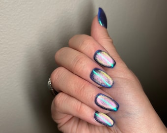 BOREALIS  | Chrome Color Glazed Press On Nails | Pink Green Blue   Nails | Almond Coffin Square | High Quality Gel Nails | MagpieNails