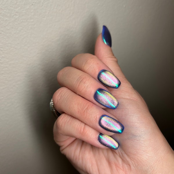 BOREALIS  | Chrome Color Glazed Press On Nails | Pink Green Blue   Nails | Almond Coffin Square | High Quality Gel Nails | MagpieNails