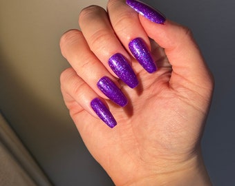 Plum Purple Glitter Press On Nails | Ballerina Gel Nails