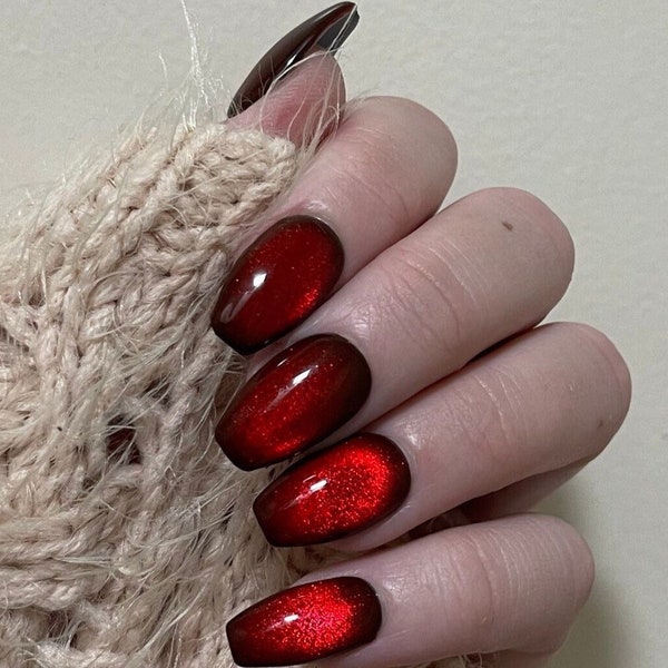 VAMP | Dark Red Press On Nails | Luscious Red Velvet Press On Nails | Vampy Witch Nails | Coffin Ballerina Stiletto Nail Set | Red Nails