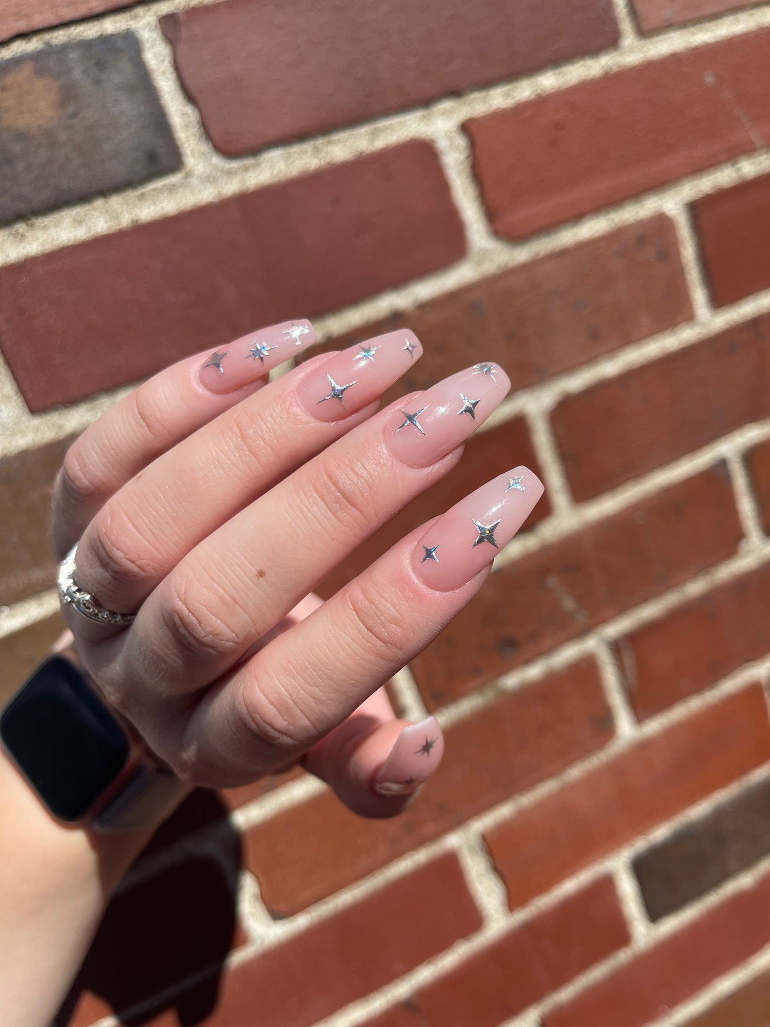 TWINKLE Pale Pink Press on Nails With Silver Holographic | Etsy