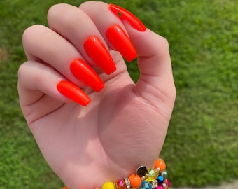 TANGERINE - Unhas Pressionadas Ultra Neon Laranja | Unhas Neon | Unhas Pressionadas Laranja | Unhas Coladas