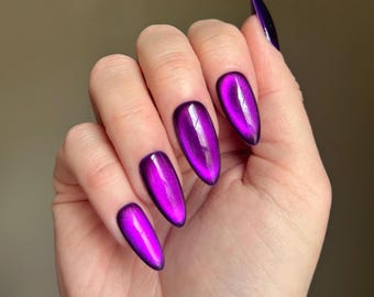AMULET  | Purple Color Shift Press On Nails | Witchy Nails | Cat Eye Nails | High Quality Gel Nails | Witchy Nails | Long Nails