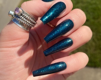 EMERALD  | Dark Green Press On Nails | Sparkly Nails | Witchy Press On Nails | Glue On Nails | Fall Nails Dark Nails