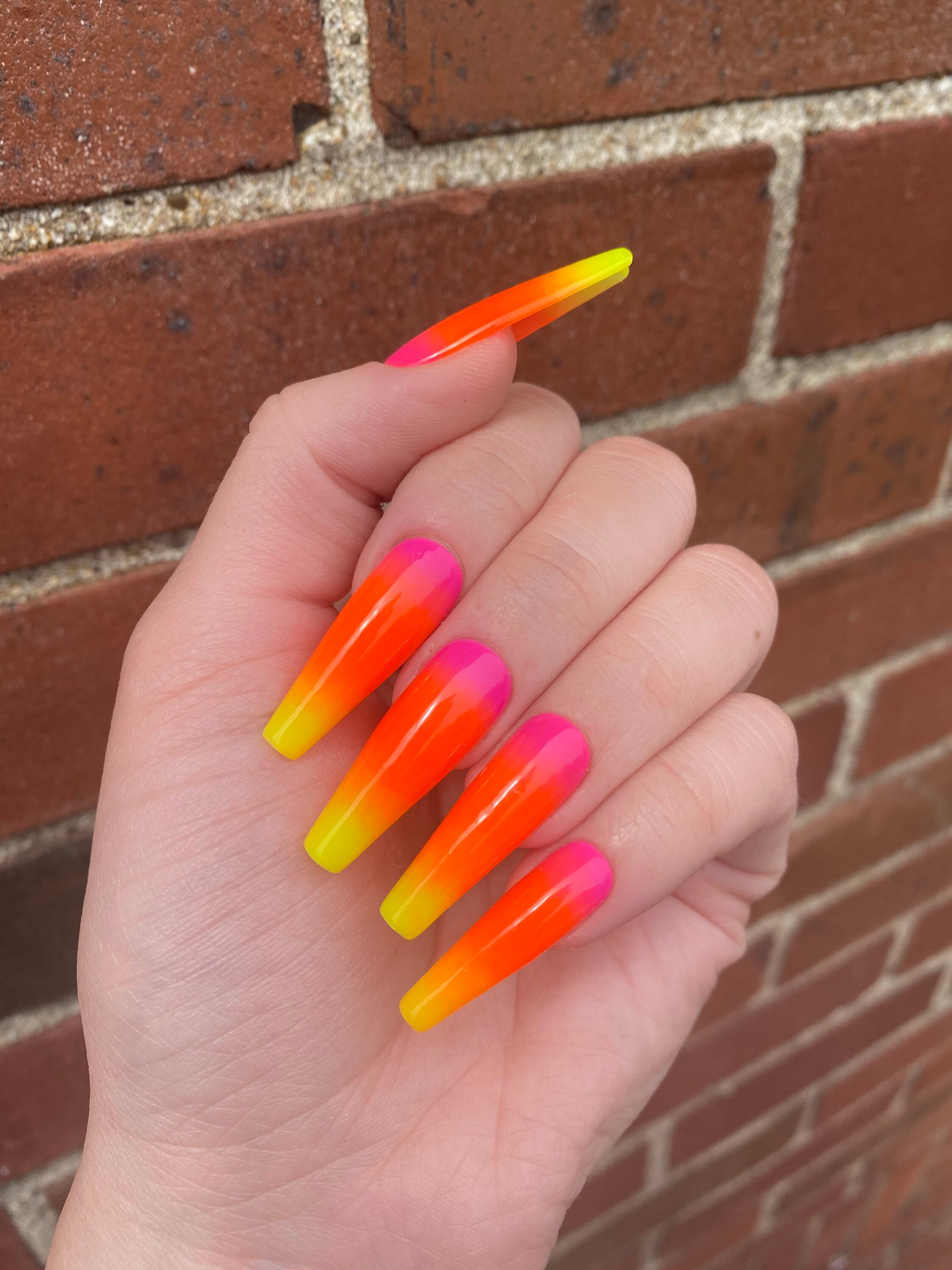 MALIBU Neon Ombré Press on Nails Pink Orange Yellow - Etsy Hong Kong