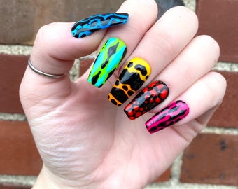 RAINFOREST | Poison Dart Frog Press On Nails | Colorful Handpainted Nails | Glue On Nails | Fake Nails | Coffin Nails