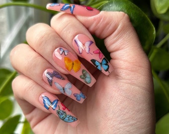 MONARCH | Vibrant Lifelike Butterfly Press on Nails | Spring Press On Nails | Butterfly Gel Nails | Reusable Press Ons