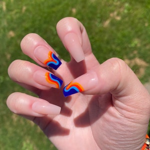 BOLT | Neon Retro Swirl Press On Nails | Blue and Orange Swirl Nails | Press Ons | Long Nails Medium Nails | Glue On Fake Nails