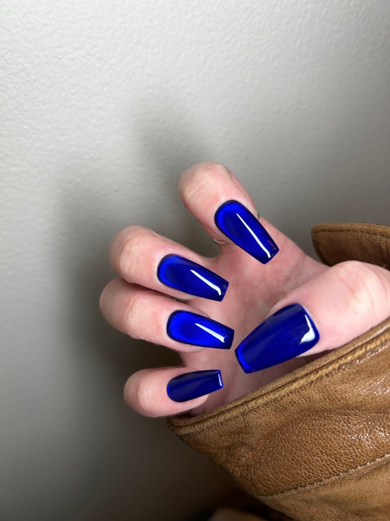 SAPPHIRE | Deep Blue Velvet Press On Nails | Electric Blue Nails | Cat Eye Nails | High Quality Gel Nails | Witchy Nails | Long Nails