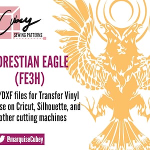 May include: A digital download of an SVG/DXF file for a stylised eagle design, labelled "Adrestian Eagle (FE3H)". The design is suitable for use with Cricut, Silhouette, and other cutting machines. The image shows a yellow eagle with its wings spread wide, against a white background.