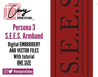 Cosplay de brazalete SEES de Persona 3: bordado y archivos vectoriales SVG (archivos digitales)