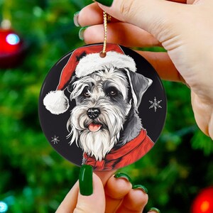 Schnauzer met kerstmuts scène 3" Keramisch ornament, Schnauzer ornament, Retro Kerstmis, Hond Kerstornament, Schnauzer Kerstcadeau, Schnauzers