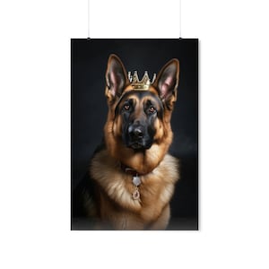 Poster vertical fosco premium de pastor alemão, retrato de ai, retrato de animal de estimação, retrato de pastor alemão renascentista, pôster de pastor alemão