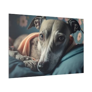 Italienisches Windhund im Bett Digitale Kunst - Matte Leinwand, Stretched, 0.75&quot;, iggy, Greyhound Sleeping in Bed, Poster, AI