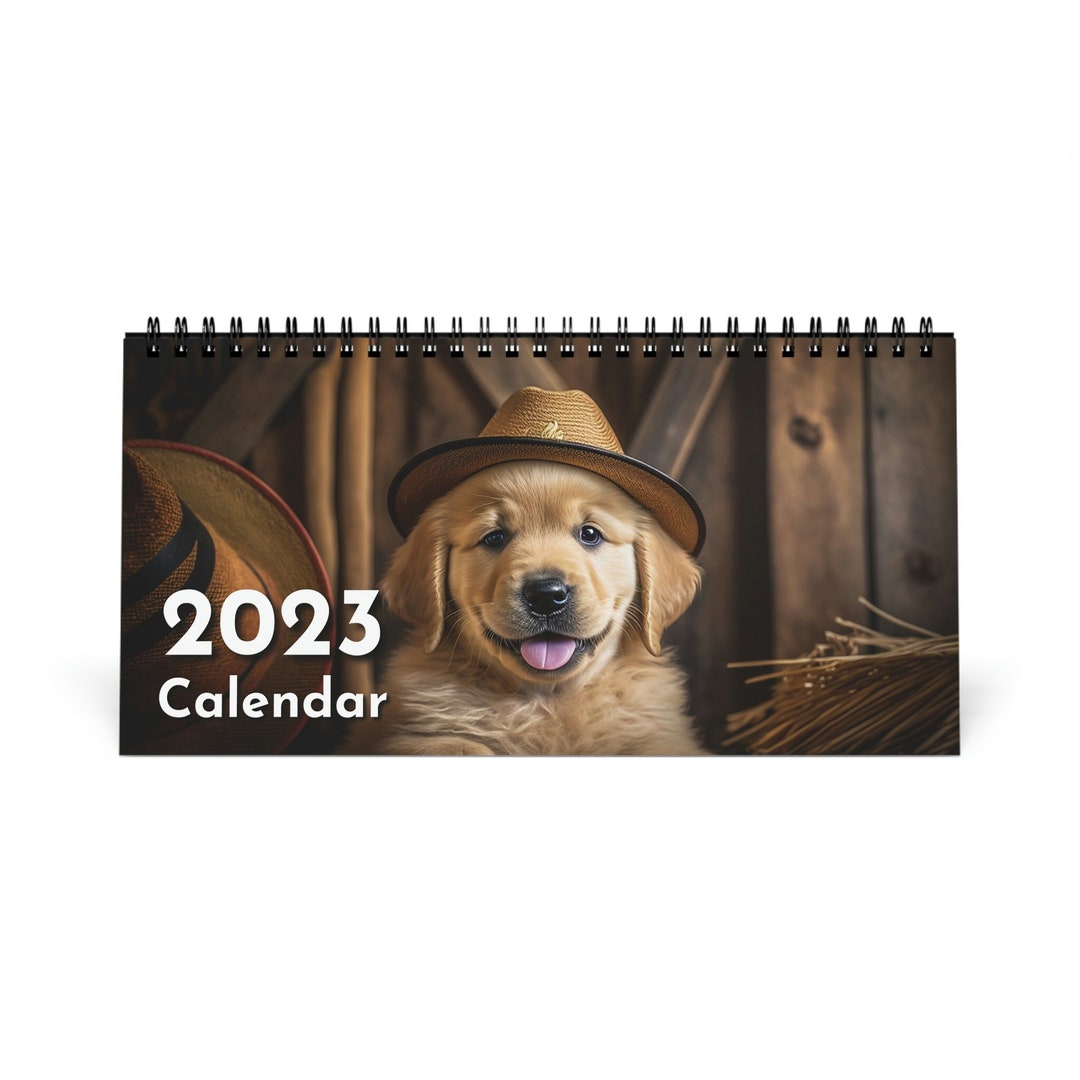 Golden Retriever Art Desk Calendar Golden Retriever Desk Etsy