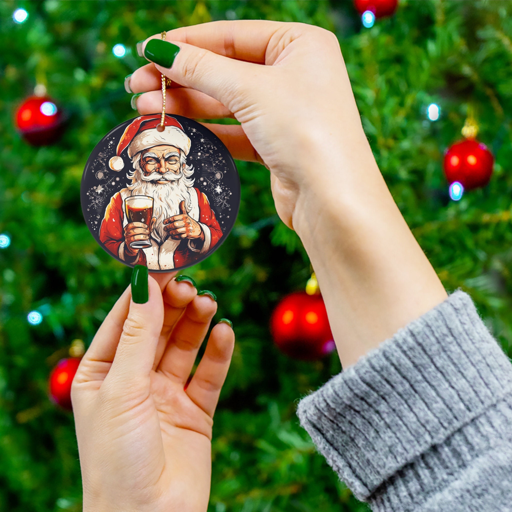 Easy Tiger Metal Christmas Ornament Santa Drinking Mug Beer Holidays Funny  Gifts