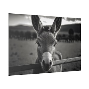 Süßes Baby Esel Digital Art - Matte Leinwand, Gestreckt, 0.75" Bauernhof Tier Poster Kinderzimmer, Kinderzimmer Deko, Baby Esel, AI, BW