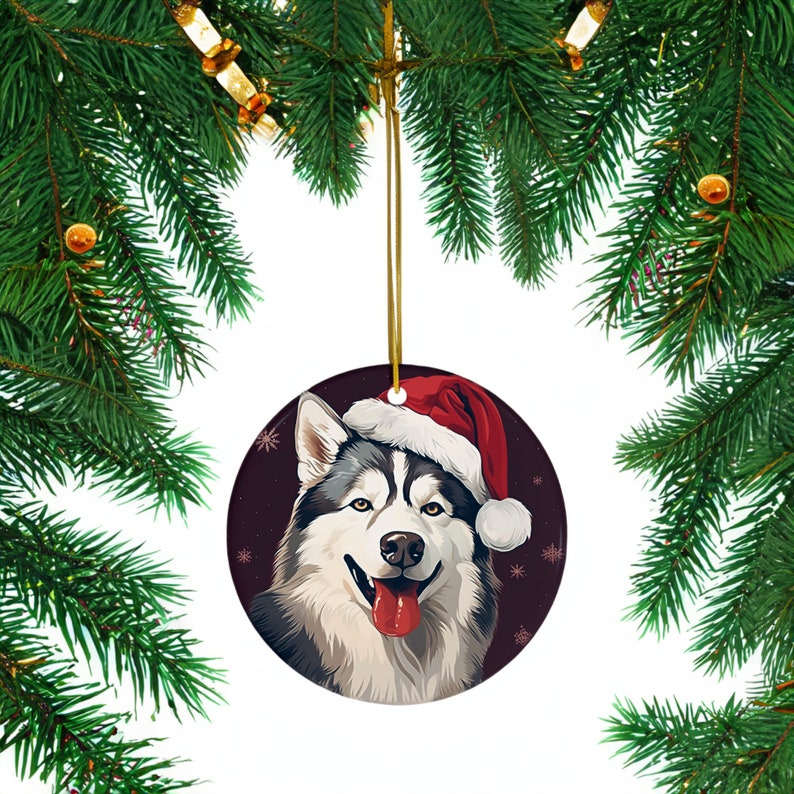 Transform your Christmas decor with our 3" ceramic Siberian Husky ornament featuring an adorable Santa Hat design. Perfect for dog lovers. Limited stock – order now for a festive touch!