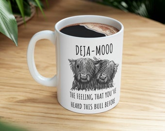 DEJA-MOOO! 11 Unzen Keramiktasse Scottish Highland Baby Kühe Tasse Perfekt für Koffein-Liebhaber! Kuh Becher Highland Kuh Becher Geschenk für Sie Geschenk für Ihn