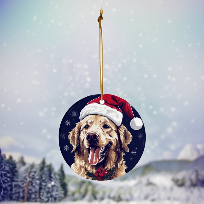 Add festive charm to your Christmas decor with our 3" ceramic Golden Retriever ornament featuring an adorable Santa Hat design. Perfect for dog lovers. Limited stock – order now!