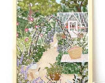 Lámina de jardín campestre: Arte floral inglés de verano