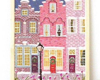 Amsterdam Christmas Print: Holland Cityscape Wall Art
