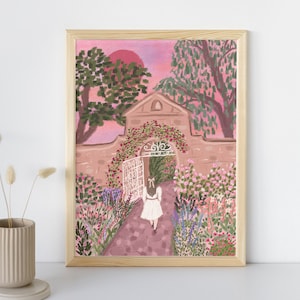 Secret Garden Art Print: Cottagecore Floral Woman Poster