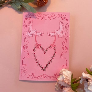 Vintage Doves-valentijnskaart 5 x 7 inch, Valentijnsdagwenskaart, vintage Doves-kaart, roze romantische kaart, Victoriaanse valentijnskaart