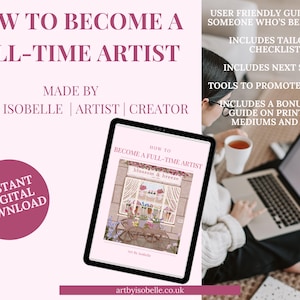 Può includere: Una guida di download digitale intitolata "Come diventare un artista a tempo pieno" di Art by Isobelle. La guida include una checklist, i passaggi successivi, strumenti per promuovere sui social media e una mini guida bonus su stampanti, supporti e suggerimenti.