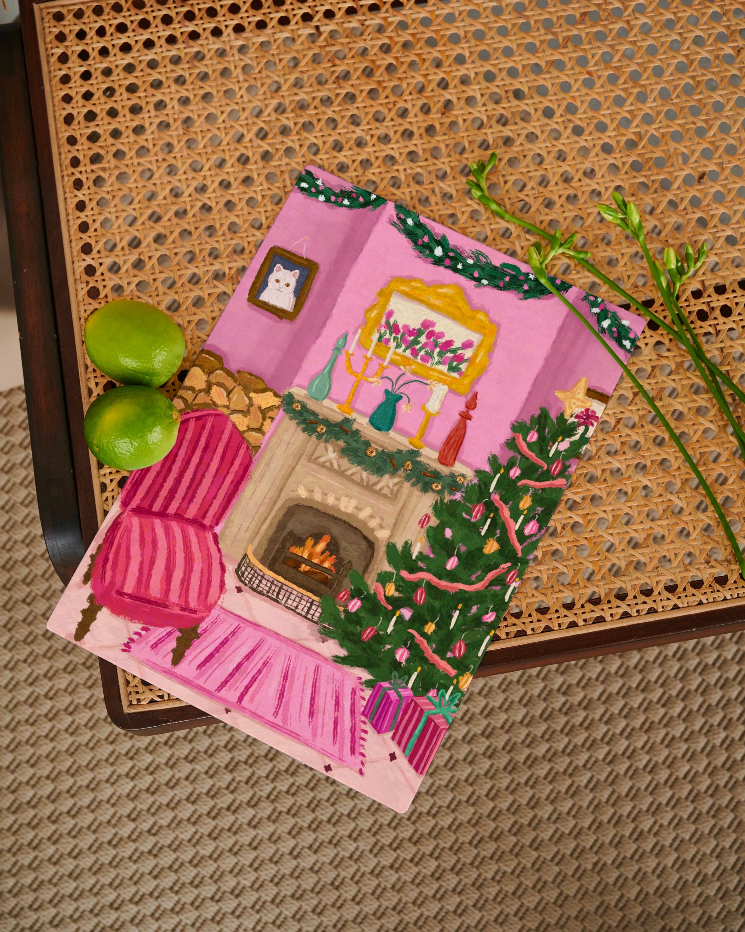 Christmas Scene Card 5x7inch Xmas Card Pink Christmas Living - Etsy
