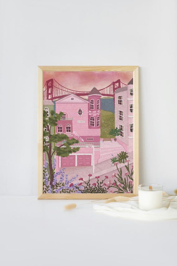 サンフランシスコの版画：ロンバード・ストリートとゴールデン・ゲート