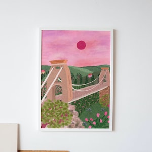 Bristol Art Print, Bristol Travel Poster, Bristol Print Wall Art, Clifton Print, Bridge Art, Colourful Home Decor, A5 A4 A3 Prints