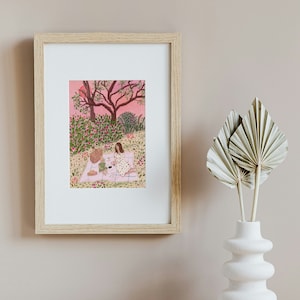 Mother and Child Cottagecore Print: Summer Garden Picnic Art image 4