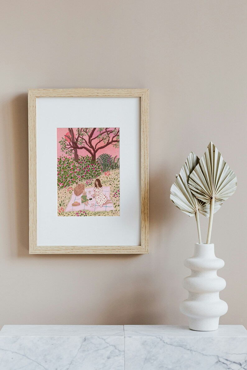 Mother and Child Cottagecore Print: Summer Garden Picnic Art image 4