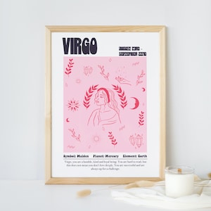 Virgo Zodiac Print, Custom Background Astrology Print, Zodiac Star Wall Art, Celestial Print, Virgo Wall Art, Birthday Gift