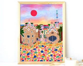 Park Güell Barcelona Poster: Spanien Reisekunst