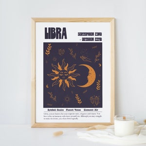 Libra Zodiac Art Print, Custom Background Astrology Print, Celestial Wall Art Print, Libra Wall Art, Libra Print